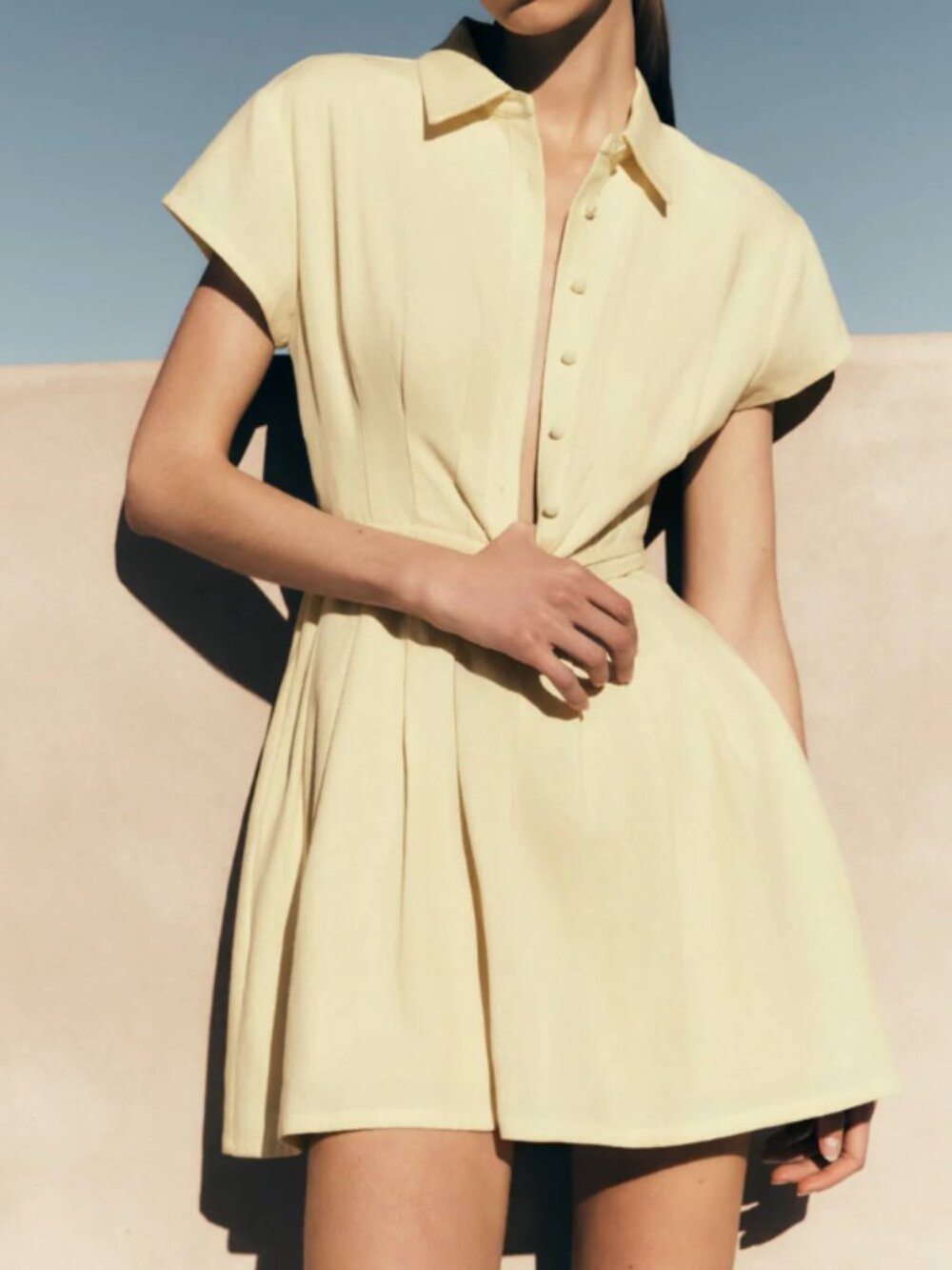 Meshki NWT Aysha Buttoned Linen Mini Dress - Lemon, L - Picture 7 of 15